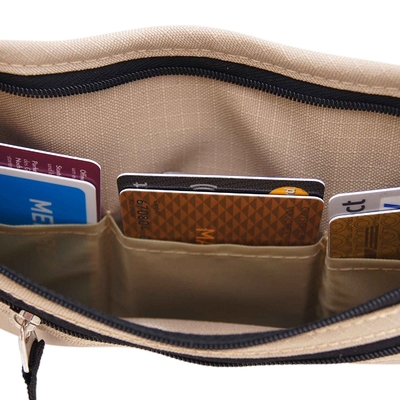 밝은 밤색 허리 RFID 여행은 여권/현금/스포츠를 위한 지갑을 자루에 넣습니다